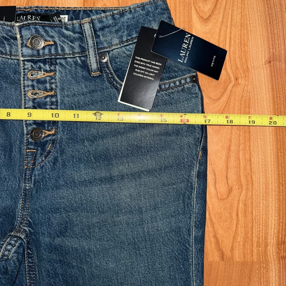 Ralph Lauren Women Size 0 Petite High Rise Flare Denim Jeans Expossed Button New - Picture 12 of 16